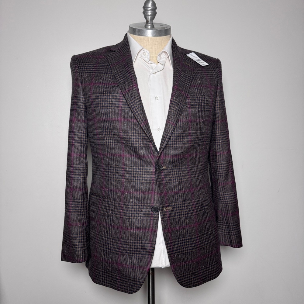 Brooks Brothers Blazer Mens 44R Purple Brown Glen Plaid Wool Silk Sport Coat